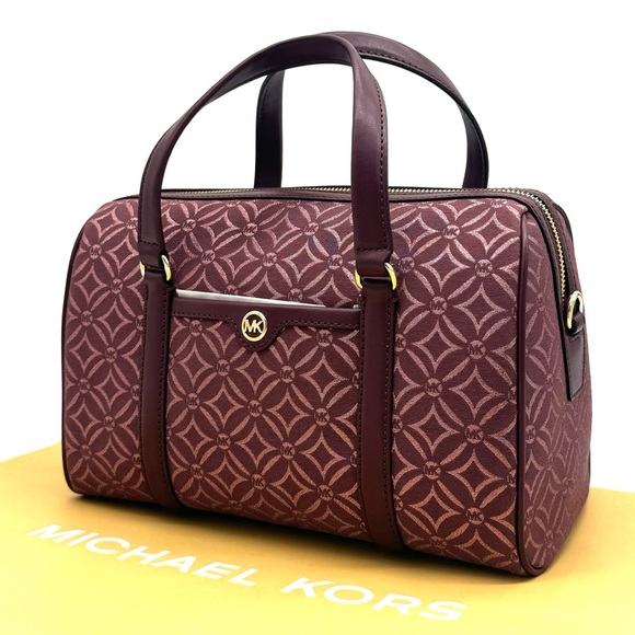 Michael Kors Medium Travel Duffle Satchel Bag Ox Blood Multi - Picture 2 of 11